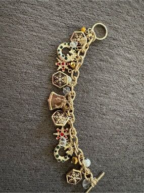 Gold-Tone Holiday Charm Bracelet with Red & Green Accents